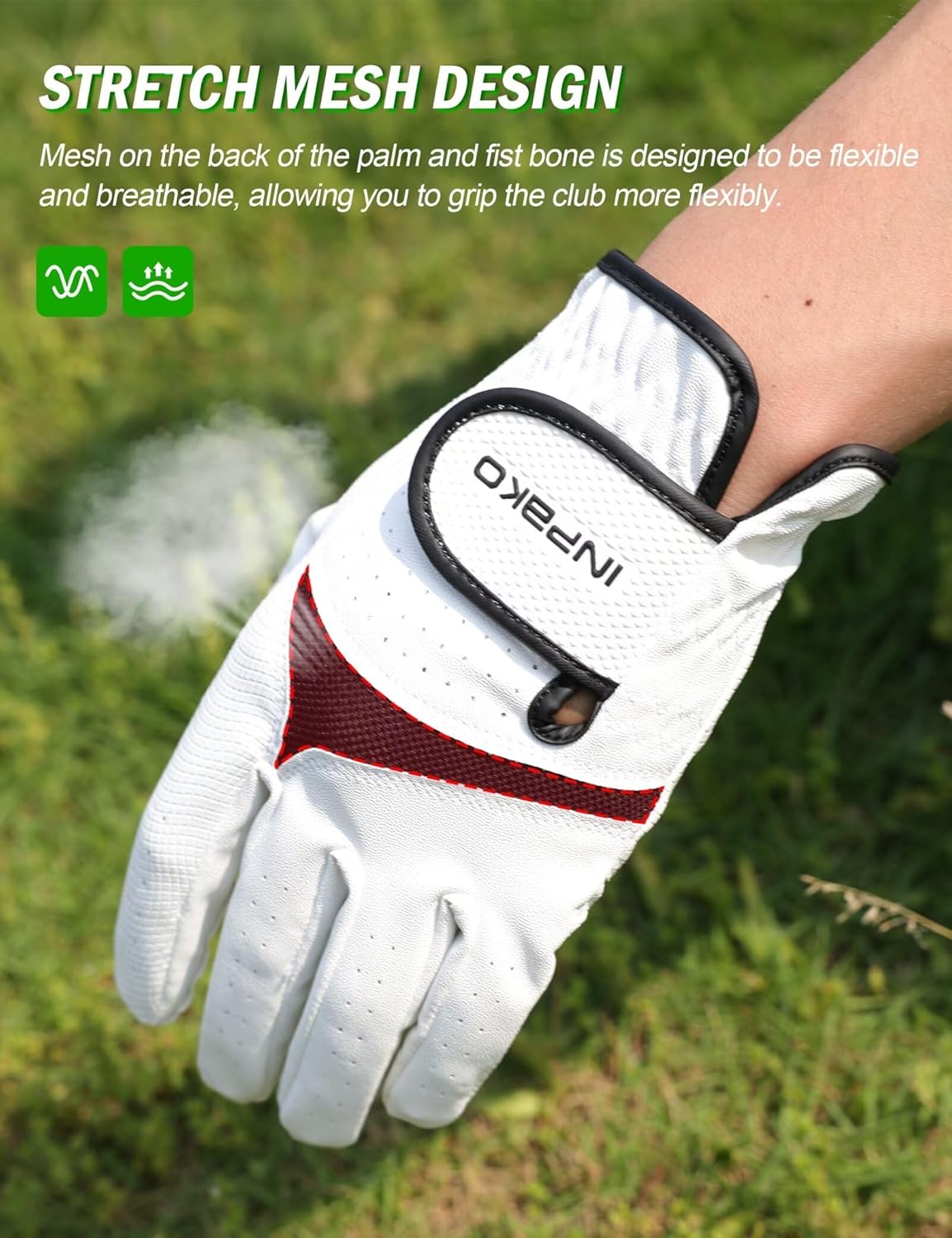 Golf Glove for Men Women, Soft Premium Cabretta Leather Golf Glove, Breathable Mesh, Non-Slip Palm Lift Grip