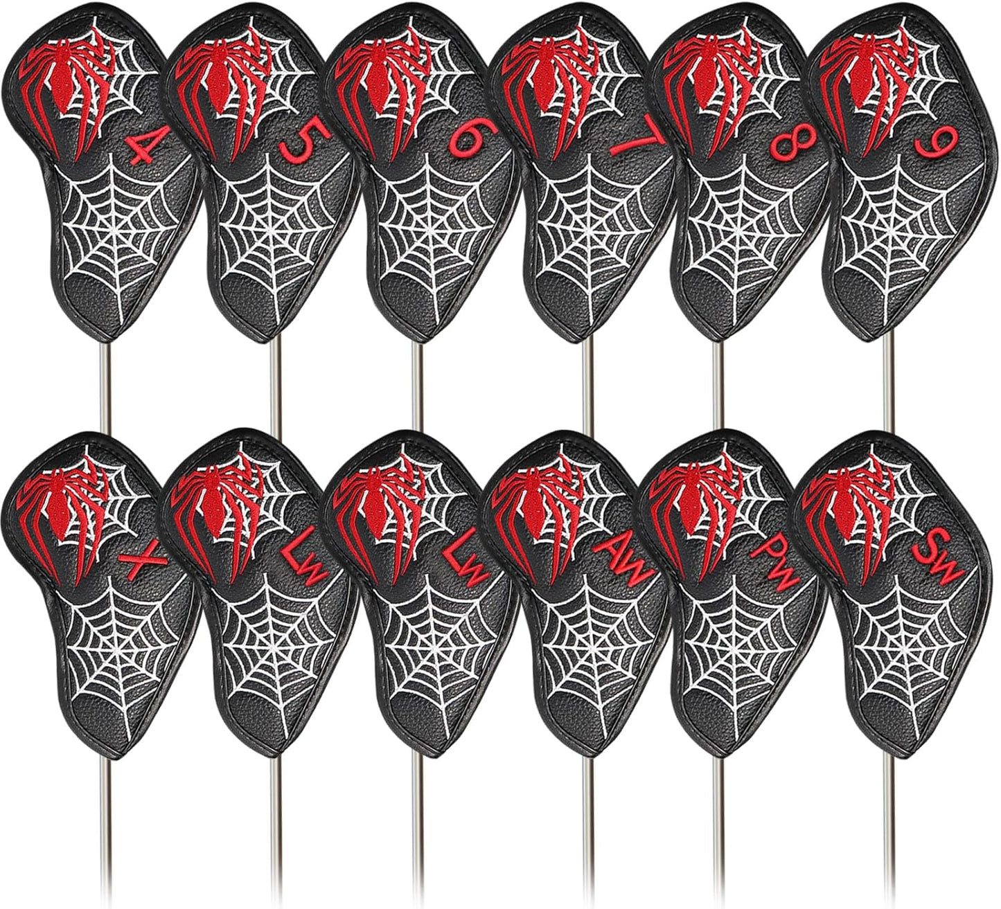 FINGER TEN Premium Synthetic Leather Stylish Iron & Wedge Golf Head Covers Value 12 Piece Set, Embroidered Labels & Fits Most Clubs Gift Set, Travel Protection Accessories