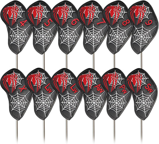 FINGER TEN Premium Synthetic Leather Stylish Iron & Wedge Golf Head Covers Value 12 Piece Set, Embroidered Labels & Fits Most Clubs Gift Set, Travel Protection Accessories