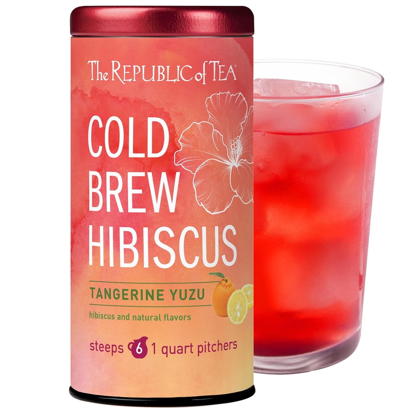 The Republic of Tea – Cold Brew Hibiscus Tangerine Yuzu Iced Tea, Large Herbal Iced Tea Pouches, Steeps Six One-Quart Pitchers