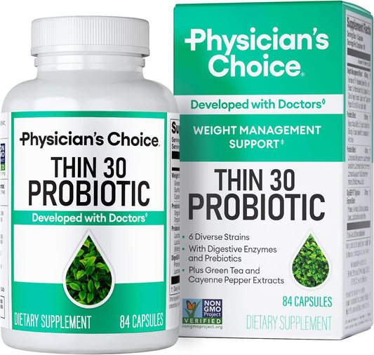 Physician's CHOICE Probiotics for Weight Management & Bloating - 6 Probiotic Strains - Prebiotics - Key ingredient Cayenne - Supports Gut Health - Weight Management for Women & Men - Green Tea - 84 CT