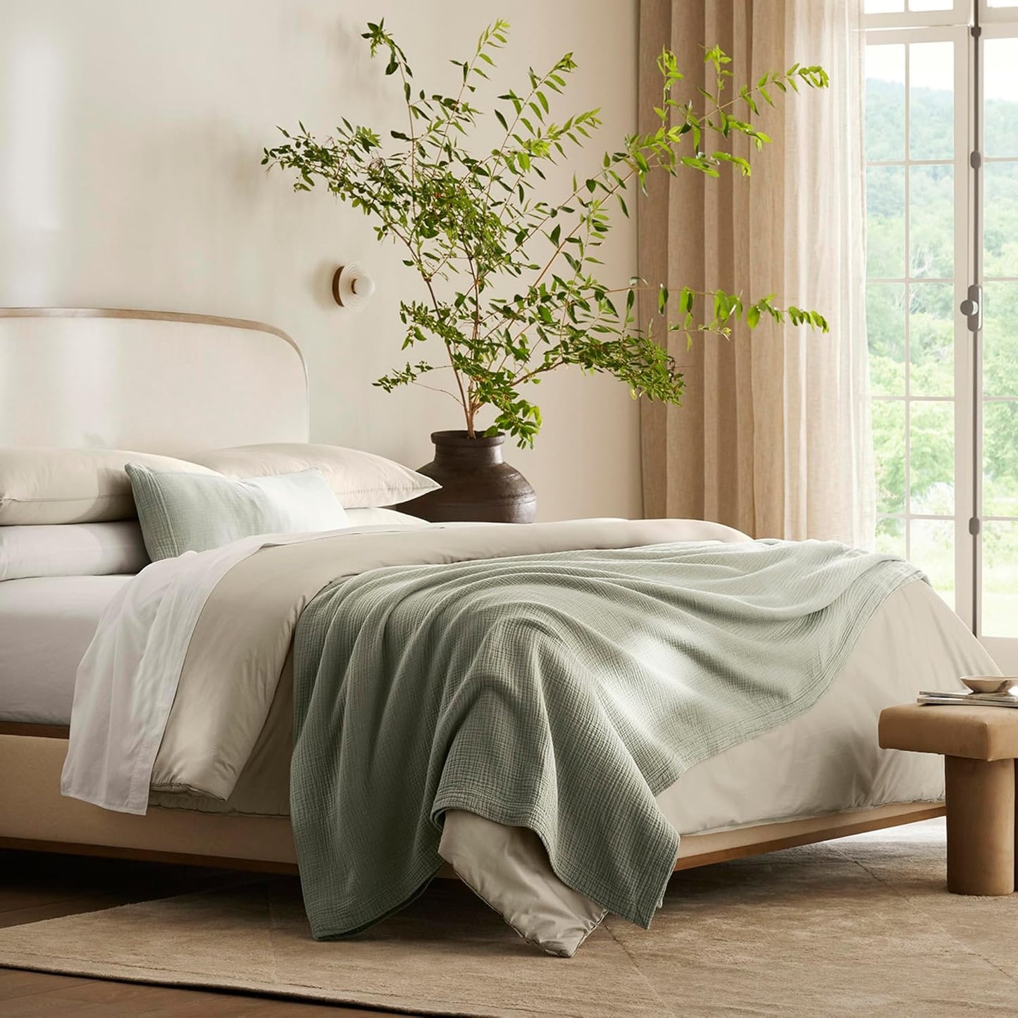 BOLL & BRANCH Dream Bed Blanket - Full/Queen, Sageleaf - Luxury 100% Organic Cotton - Soft, Lightweight and Breathable - Cloud-Like Touch