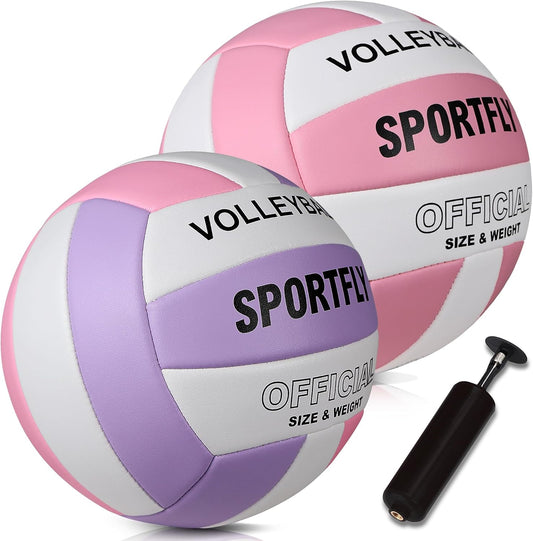 Official Size 5 Volleyball, Soft Indoor Outdoor Volleyball for Game Gym Training Beach Play, 2 Pcs Per Pack with Pump Kit