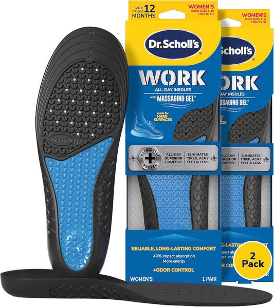 Dr. Scholl's Work All-Day Superior Comfort Insoles with Massaging Gel - Designed for Men & Women with Hard-Working Feet, Eliminates Sore Muscles and Tired Legs, Arch Support Inserts with Odor Control