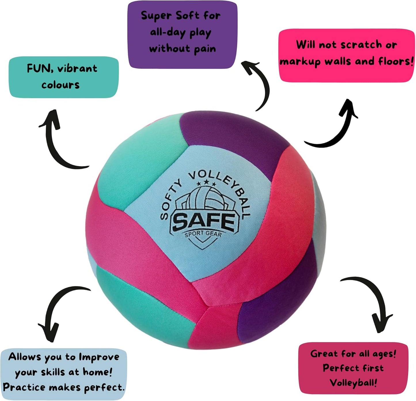 Softy Volleyball - Super Soft Designed for Pain-Free Play - Awesome Kids Indoor Ball with a Realistic Feel and Bounce - Perfect Ball for House