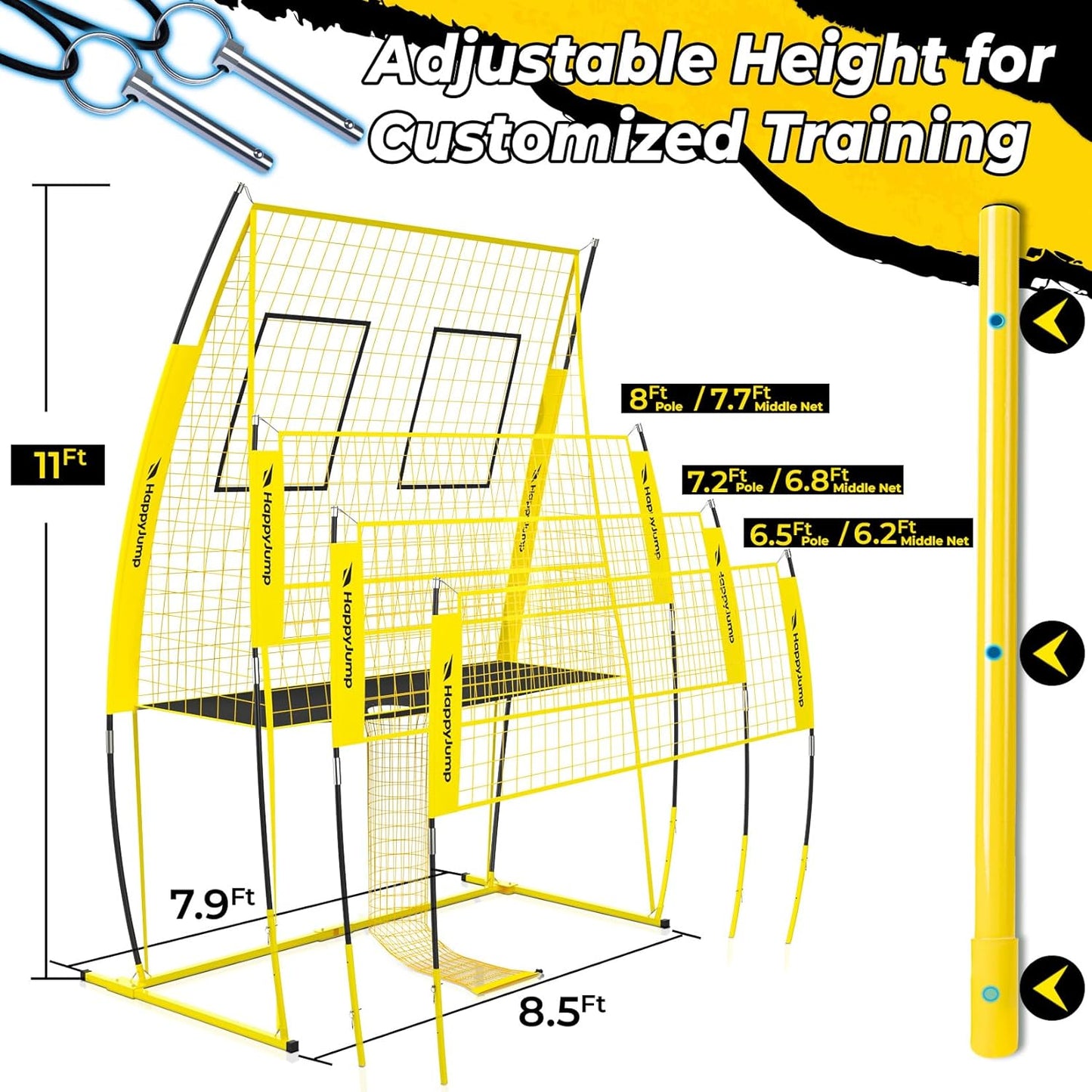 Adjustable Volleyball Training Net Equipment System 8x11 FT with Volleyball Practice for Adult Backyard Indoor Outdoor