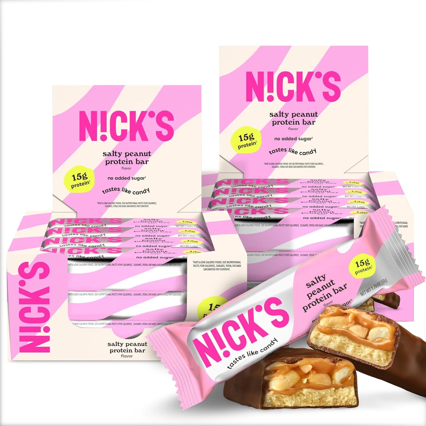 NICKS Protein Bars Chocolate Peanut | 15g protein | 200 calories | Low Carb Keto Friendly Snacks No Added Sugar (Multipack 24 bars x 50g)