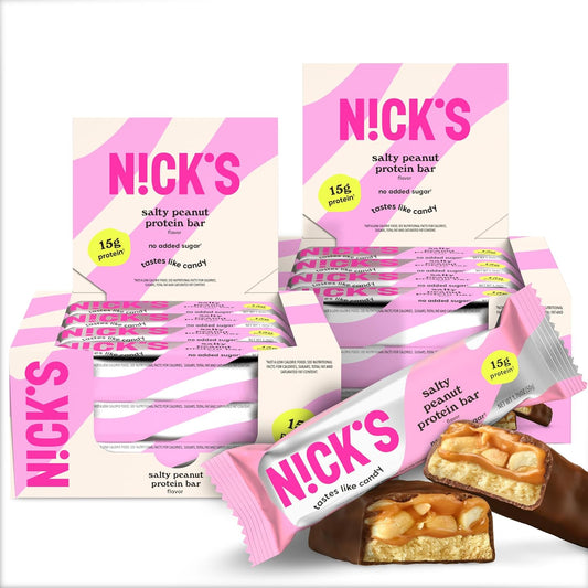 NICKS Protein Bars Chocolate Peanut | 15g protein | 200 calories | Low Carb Keto Friendly Snacks No Added Sugar (Multipack 24 bars x 50g)
