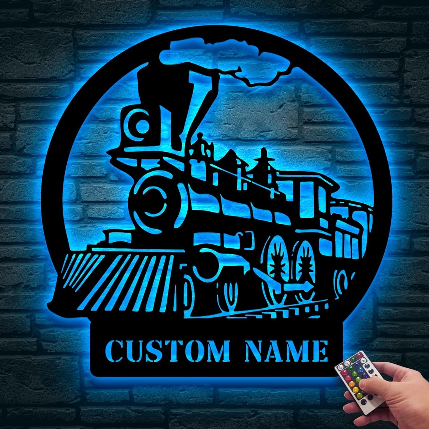 Personalized Metal Sign With LED Light, Train Room Decor, Railroad Wall Art, Custom Steam Train Home Decoration