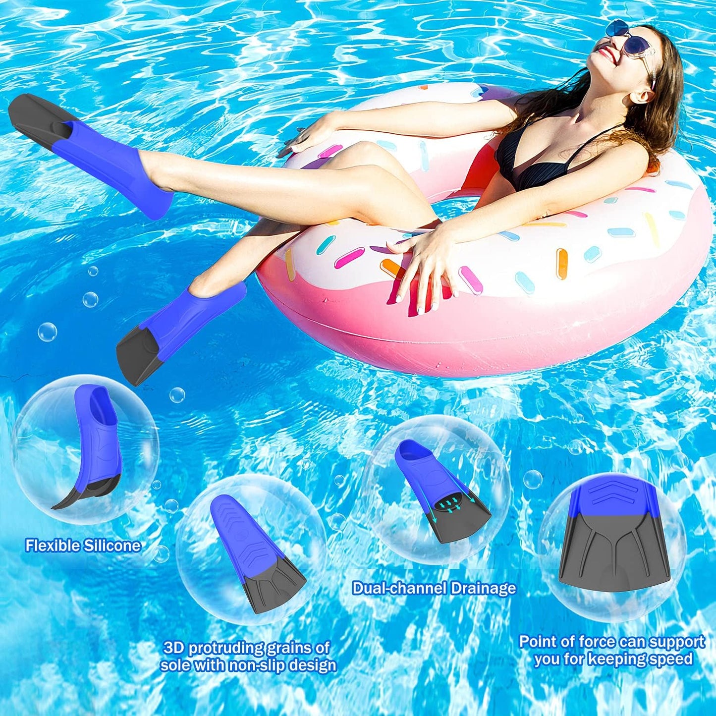 Gintenco Swim Fins, Kids Swim Training Fins for Lap Swimming, Travel Size Flippers with Mesh Bag, Silicone Swimming Fins for Kids Teens Adults Women Men