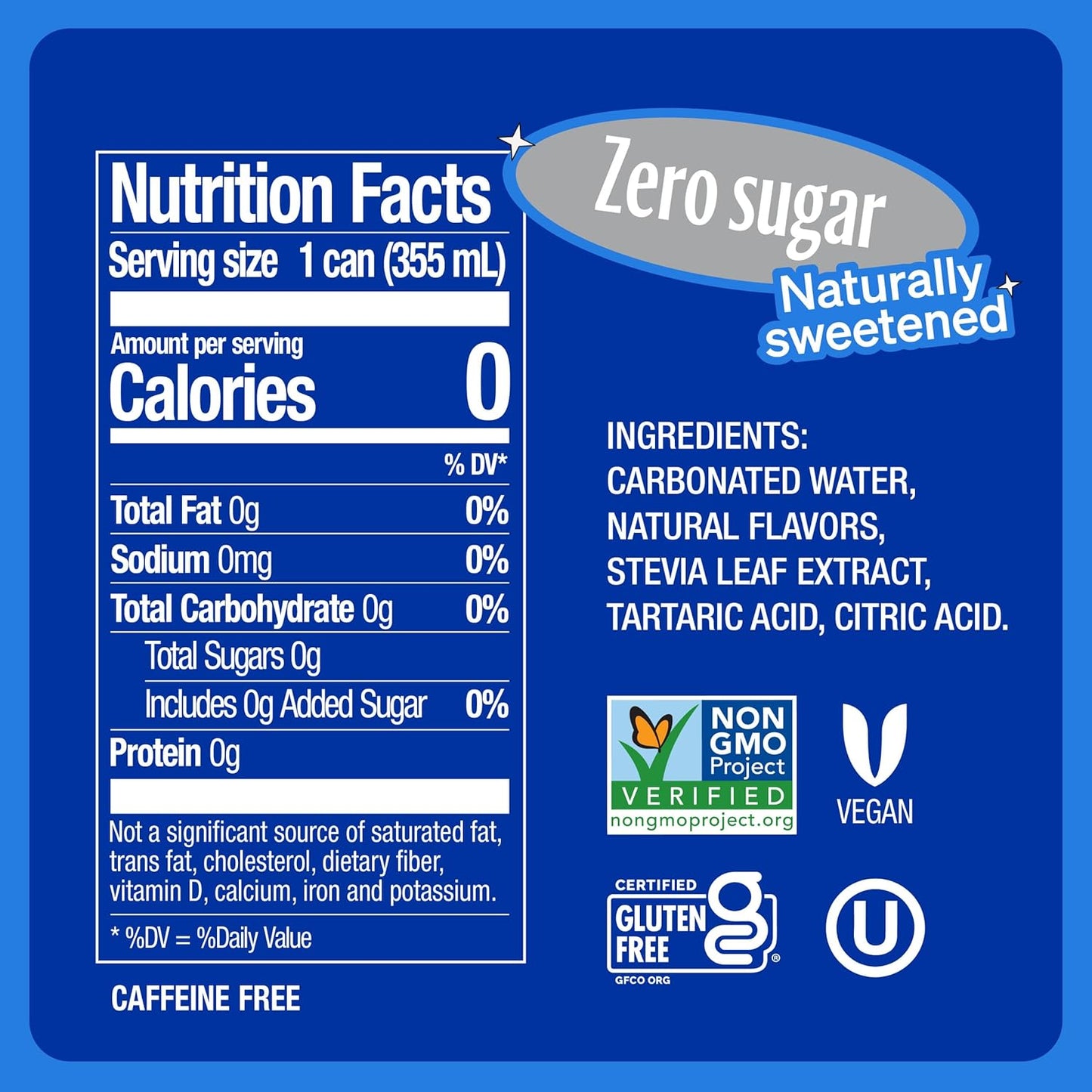 Zevia Zero Sugar Soda, Caffeine Free Cola, 12 oz Cans (24-Pack) – Naturally Sweetened, Zero Calorie Sugar Free Soda - Non-GMO Project Verified, Gluten-Free, Vegan