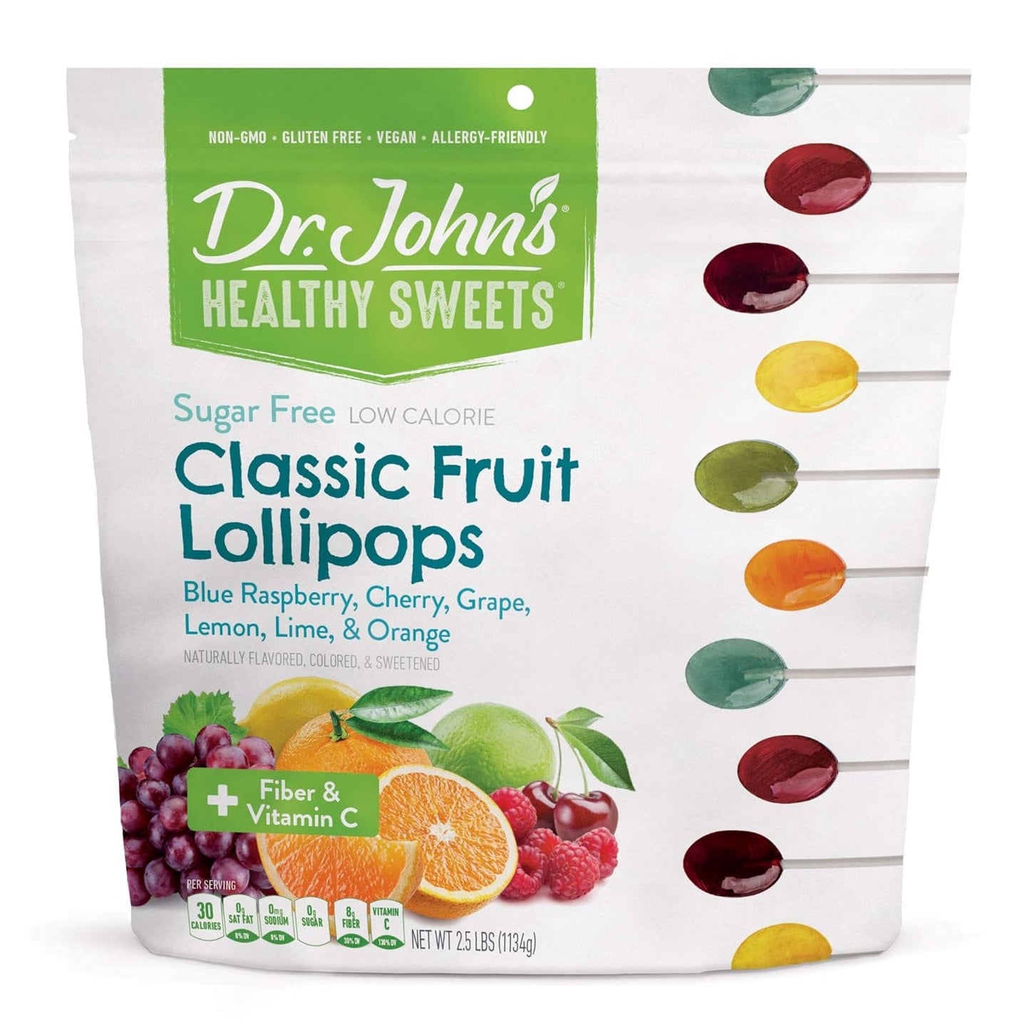 Dr. John’s Sugar Free Candy, Healthy Lollipops with Zero Sugar, Low Calorie Snacks, Keto Friendly Hard Candy Sweets, Classic Fruit Oval, 150 Count, 2.5 LB