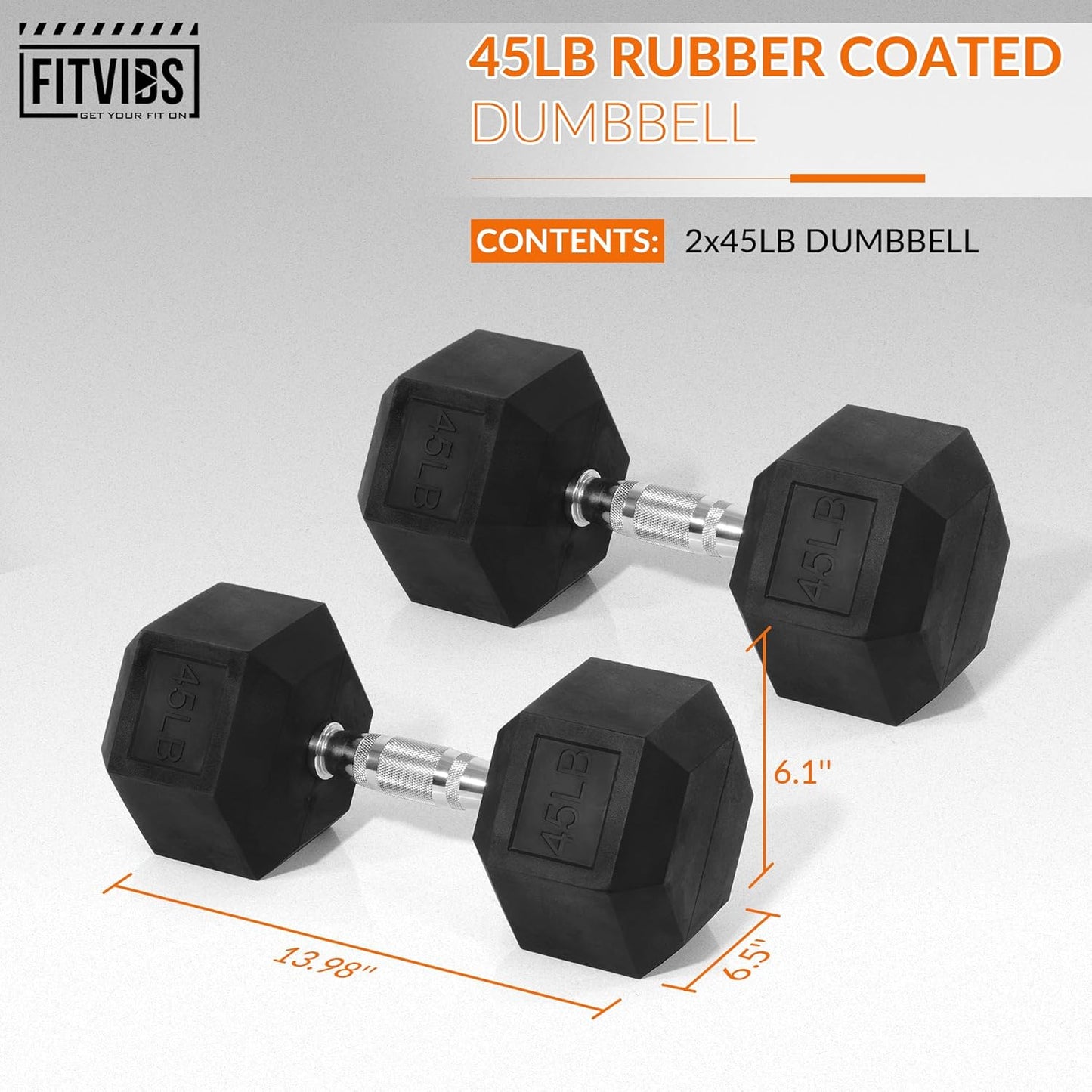 Rubber Encased Hex Dumbbell, Hand Weights with Anti-Slip Cast Iron Grip for Exercise & Fitness, Weights Dumbbells Set of 2 for Strength Training, 5-50 LBS Pair