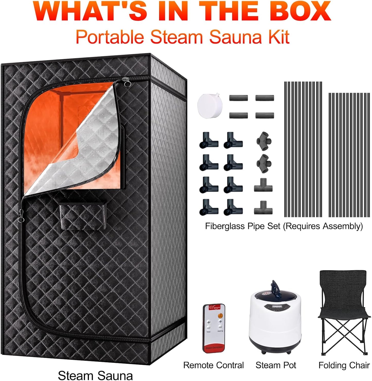 Portable Steam Sauna Box for Home: Full Size Sauna Tent for Personal Spa - Fast Heating Sauna Box with 3L Steamer, Folding Chair, Remote Control, 32" x 32" x 71"