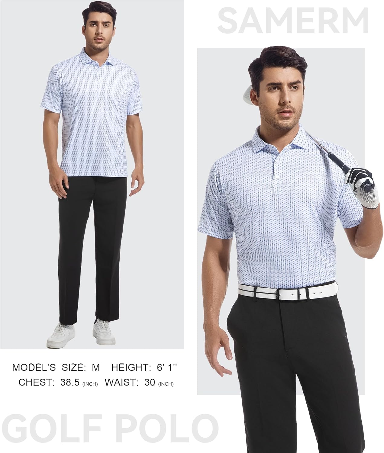 SAMERM Mens Golf Shirts Short Sleeve Dry Fit Performance Moisture Wicking Print Sport Polo Shirts for Men Casual