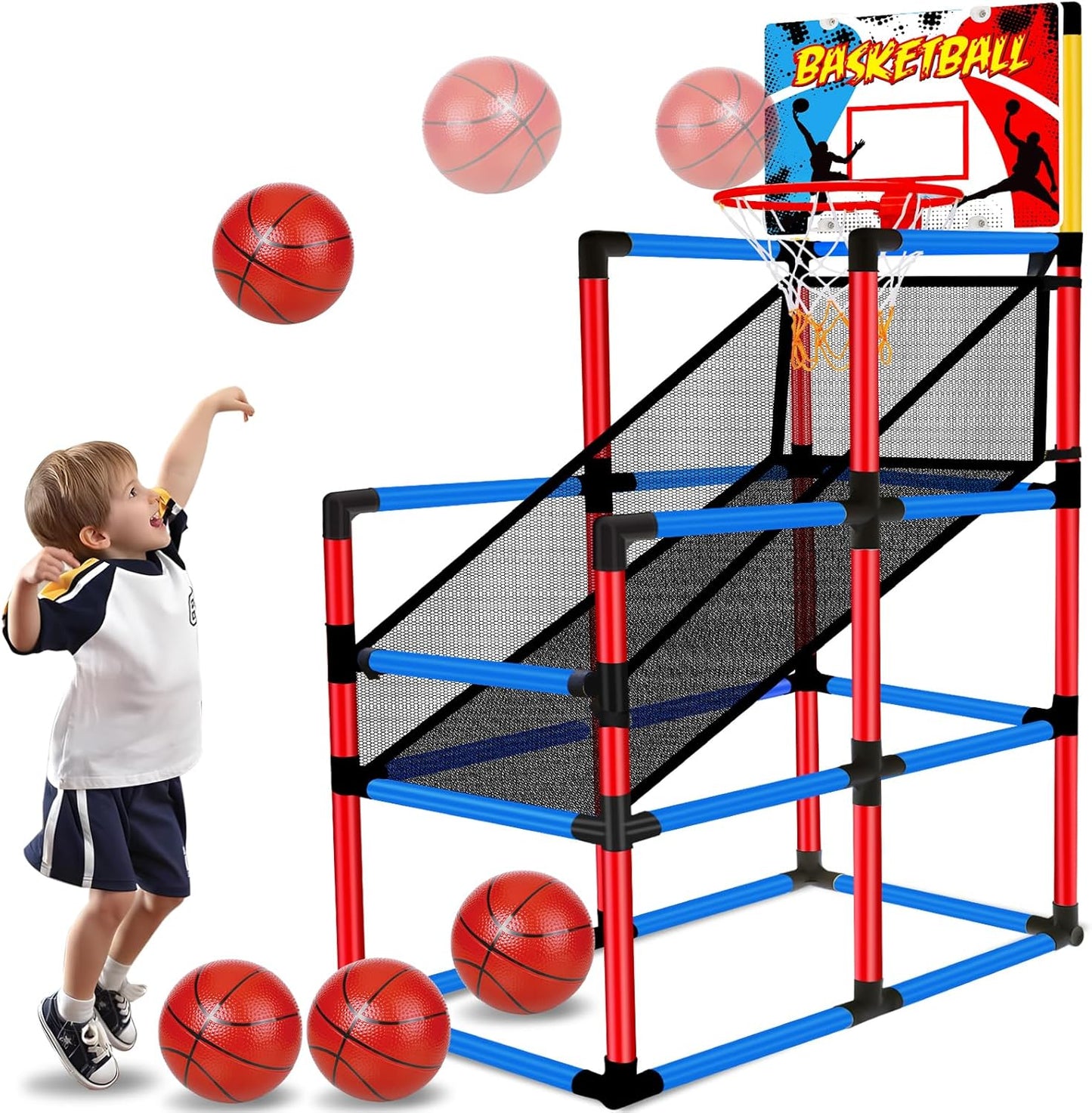 63" Arcade Basketball Game Set with 3 Balls Kids Basketball Hoop 3 to 12 Years Old Indoor Outdoor Sports Play - Easy Set Up - Carnival Basketball Toys Ages 3 4 5-7 8-12 Year Old Boys Birthday Gift