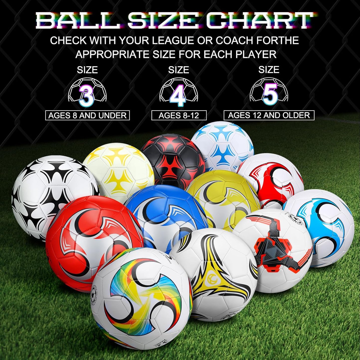 Lenwen 12 Pcs Soccer Balls with Pump Bulk Official Size 5 4 3 Kids Teen Adult Indoor Outdoor Sports Soccer Ball Toddler Youth Gift for Training Game Practice Christmas Operation