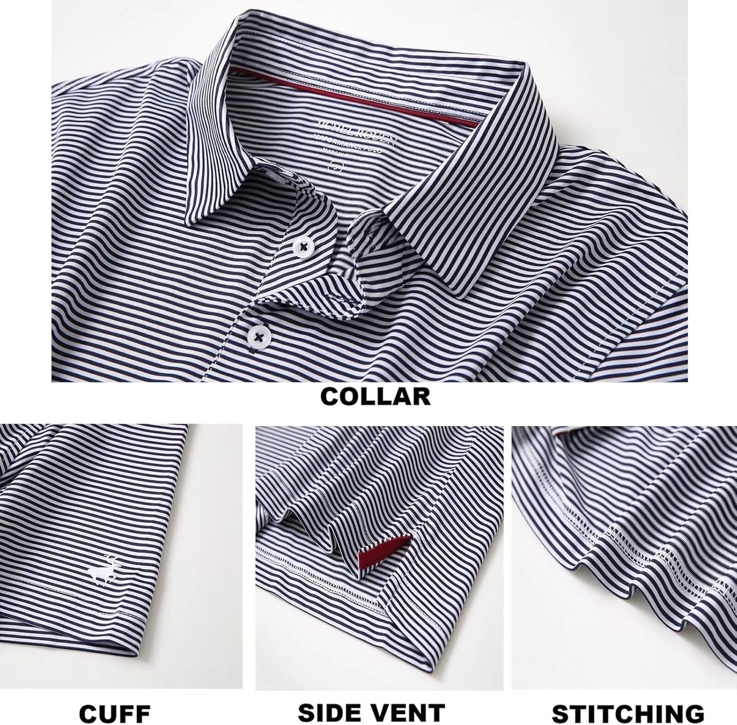 Mens Golf Shirt Moisture Wicking Dry Fit Performance Sport Short Sleeve Striped Golf Polo Shirts for Men