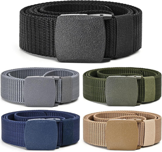 Tactical Men's Nylon Belts,5 Pack Mens Belts Casual，Military Canvas Outdoor Metal-free Belts