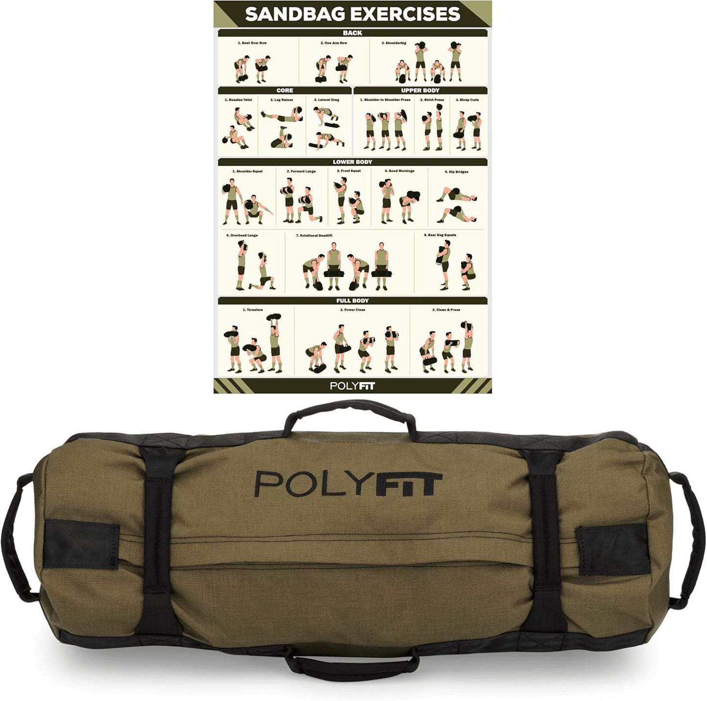 Polyfit Classic Sandbag - Heavy Duty Workout Sandbag for Fitness with 8 Gripping Handles for Sand Bag Weight Training - Multiple Colors & Sizes