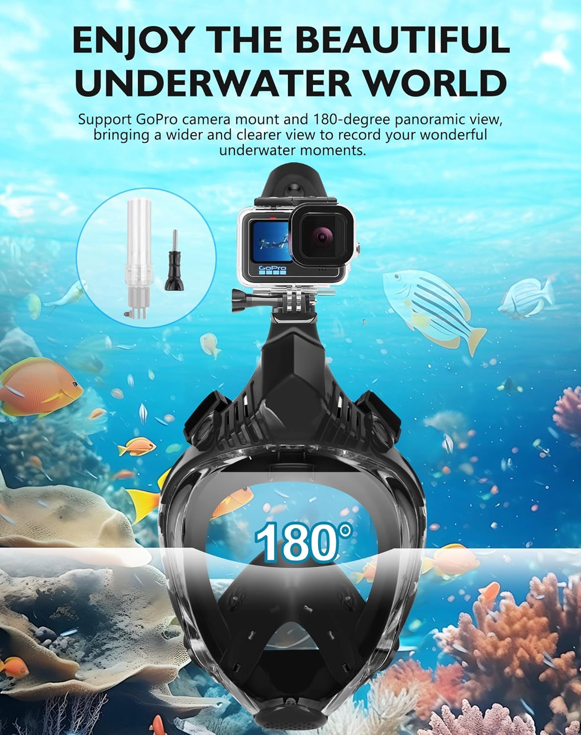 VGKE Full Face Snorkel Mask for Adults, 180 Degree HD Panoramic View Snorkeling Gear with Waterproof Phone Pouch, Anti-Leak & Anti-Fog, Breathe Freely Suitable for Men/Women