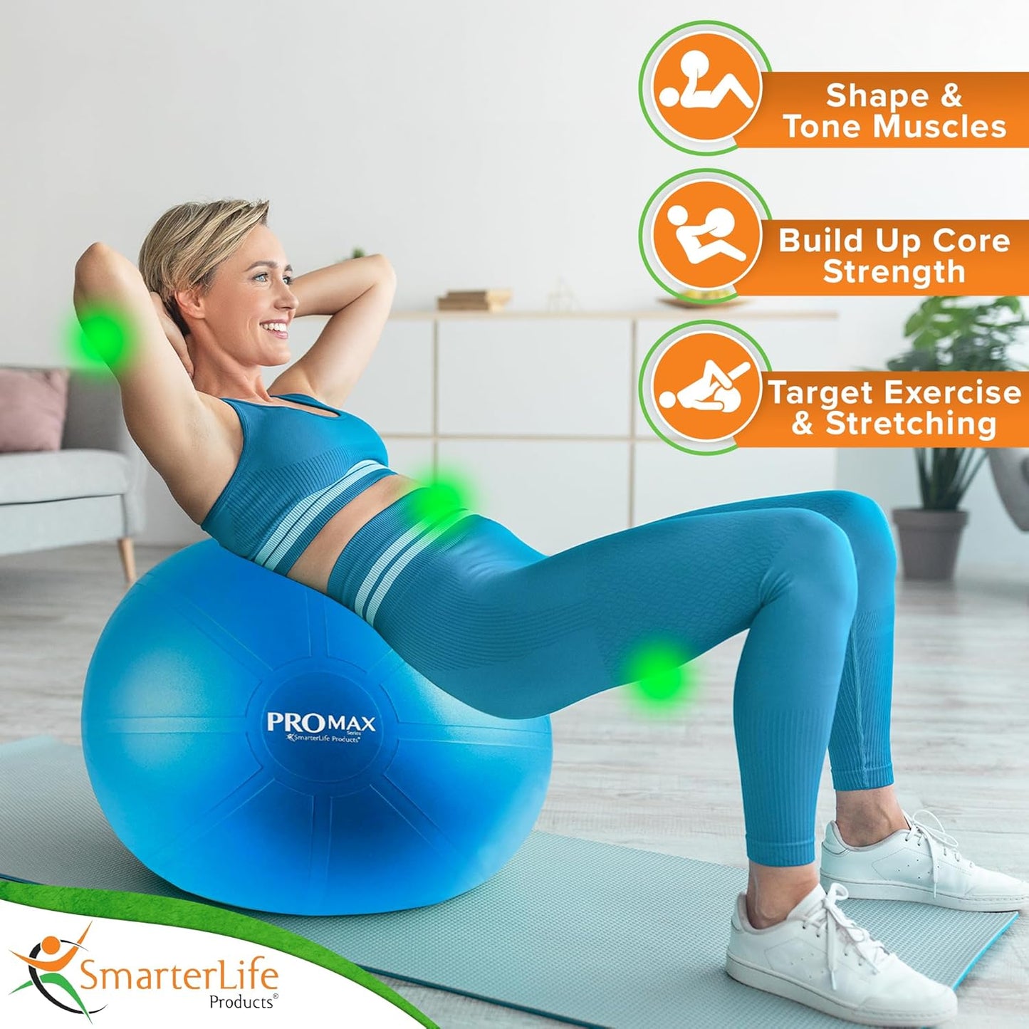SmarterLife PRO MAX Workout Exercise Ball for Fitness, Yoga, Balance, Stability, or Birth Ball for Pregnancy and Labor, Great as Yoga Ball Chair for Office or Home Gym Equipment