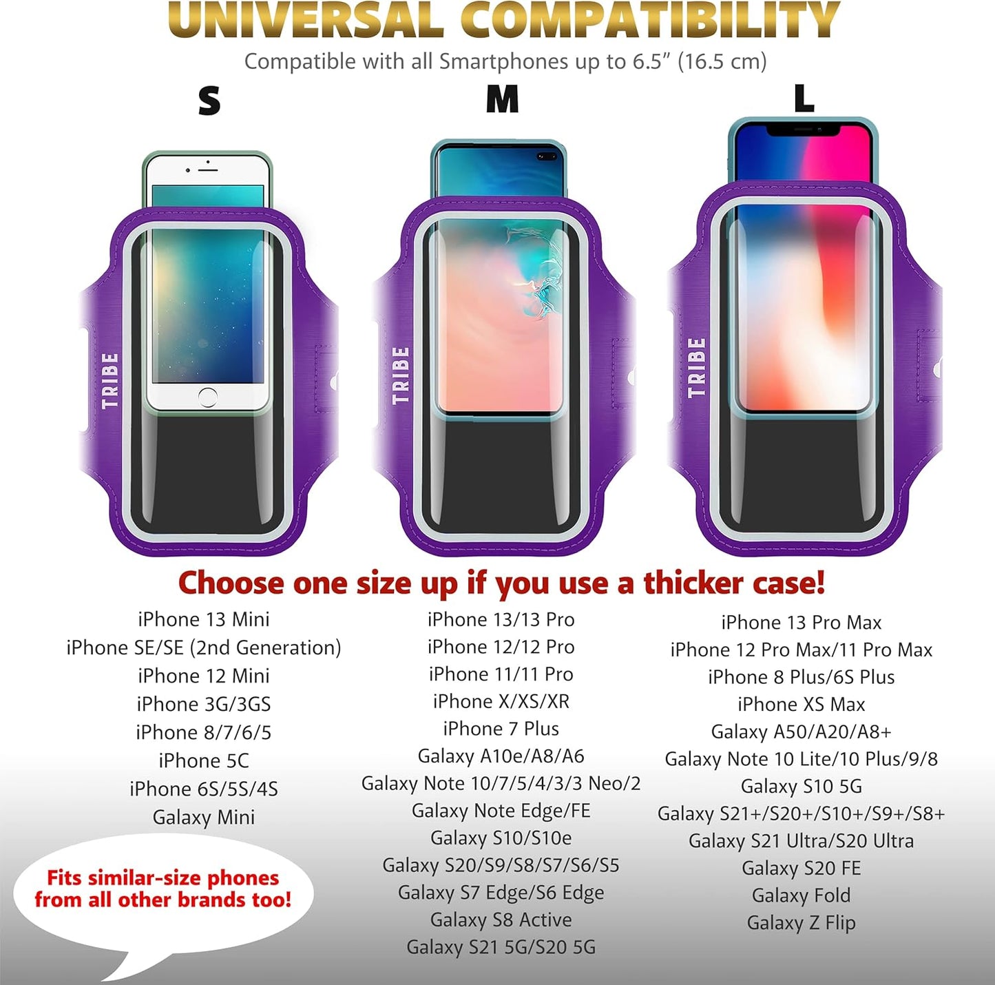 TRIBE Water Resistant Cell Phone Armband Case Running Holder for iPhone Pro Max Plus Mini SE (13/12/11/X/XS/XR/8/7/6/5) Galaxy S Ultra Plus Edge Note (21/20/10/9/8/7/6/5) Adjustable Strap & Key Pocket