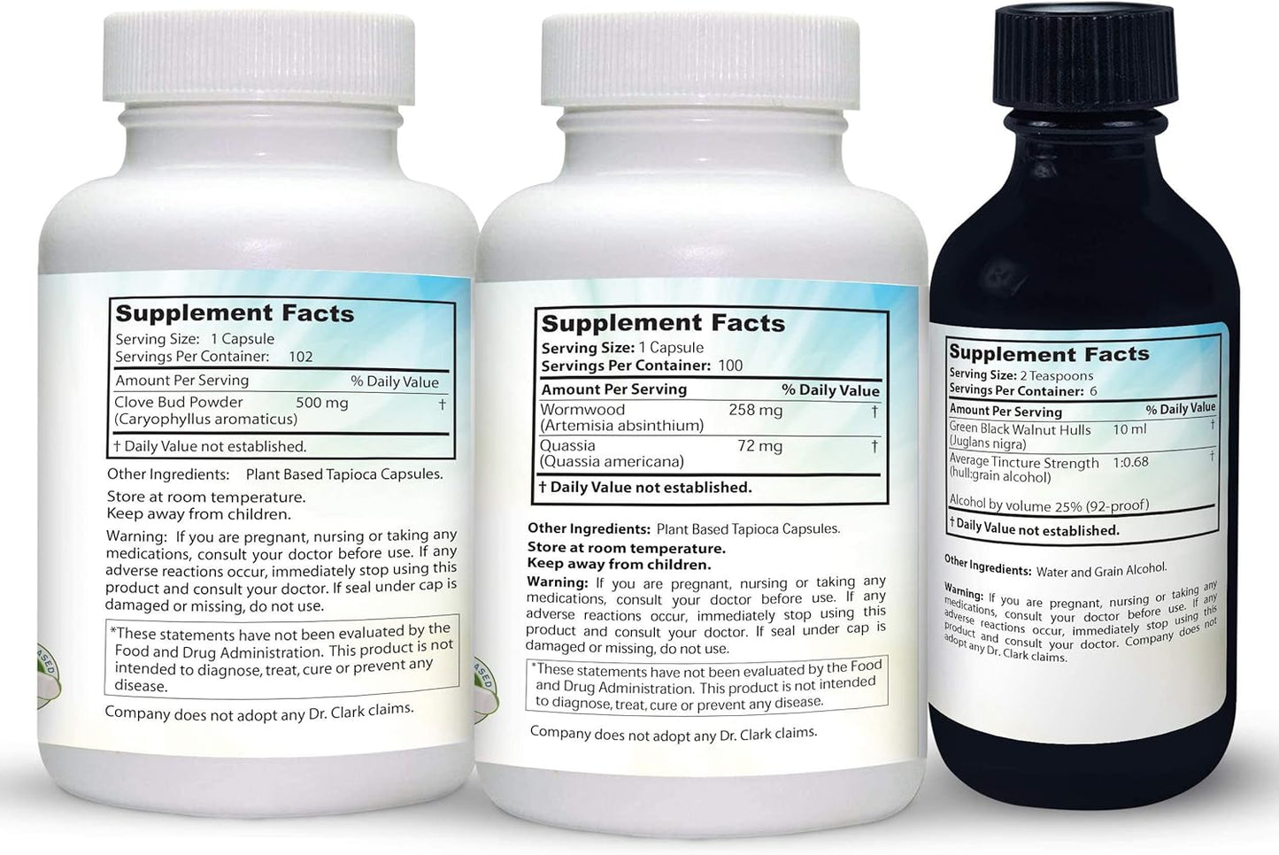 Dr. Clark Store Intestine Support & Cleanse Kit - with Original Green Tincture from Black Walnut Hulls, Wormwood, and Cloves-Helps Maintain Optimum Intestinal Function - Vegetarian Capsules