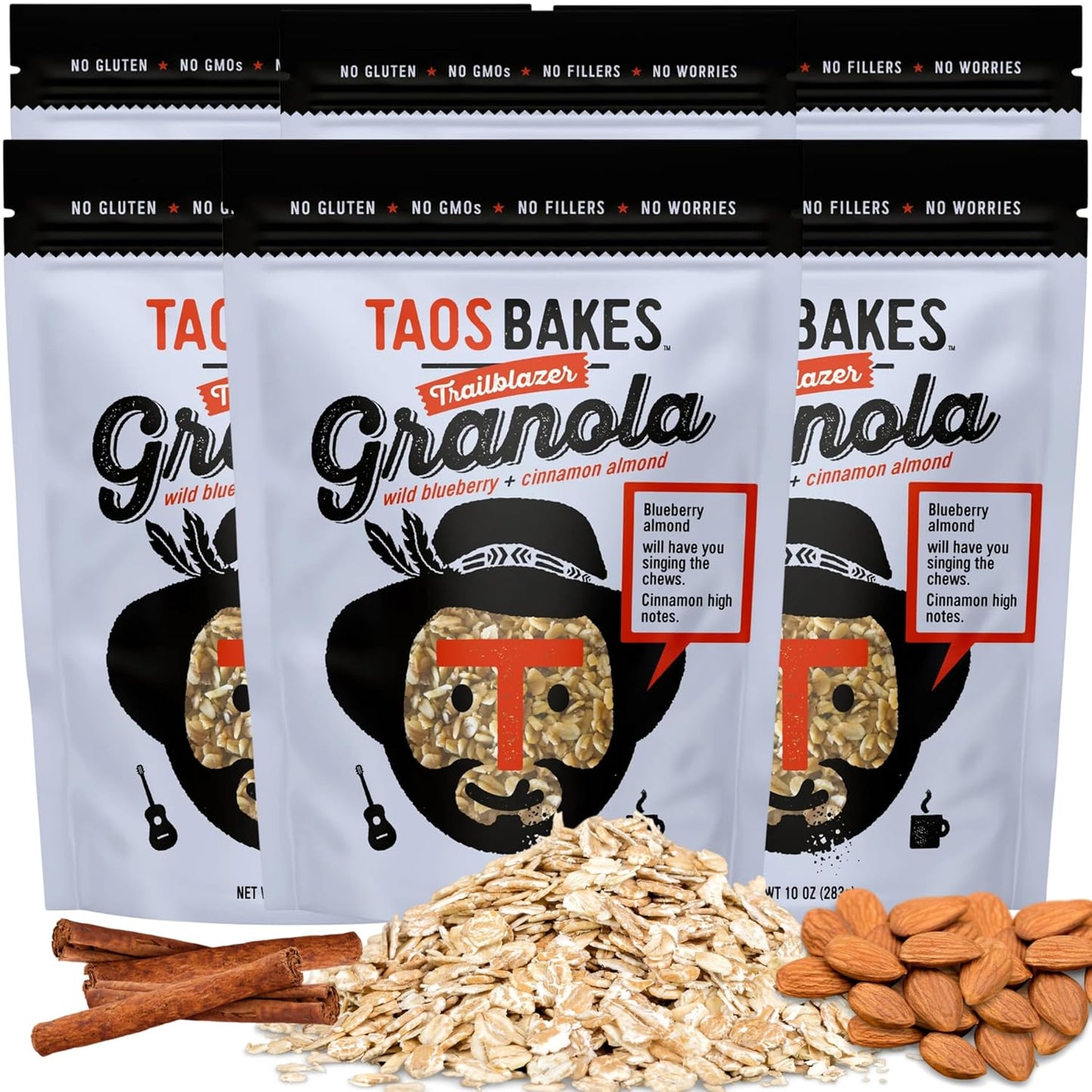Taos Bakes - Wild Blueberry & Cinnamon Granola - Crunchy Granola Breakfast Snack - Gluten Free, No GMOS, No Fillers - 10 oz (Pack of 6)