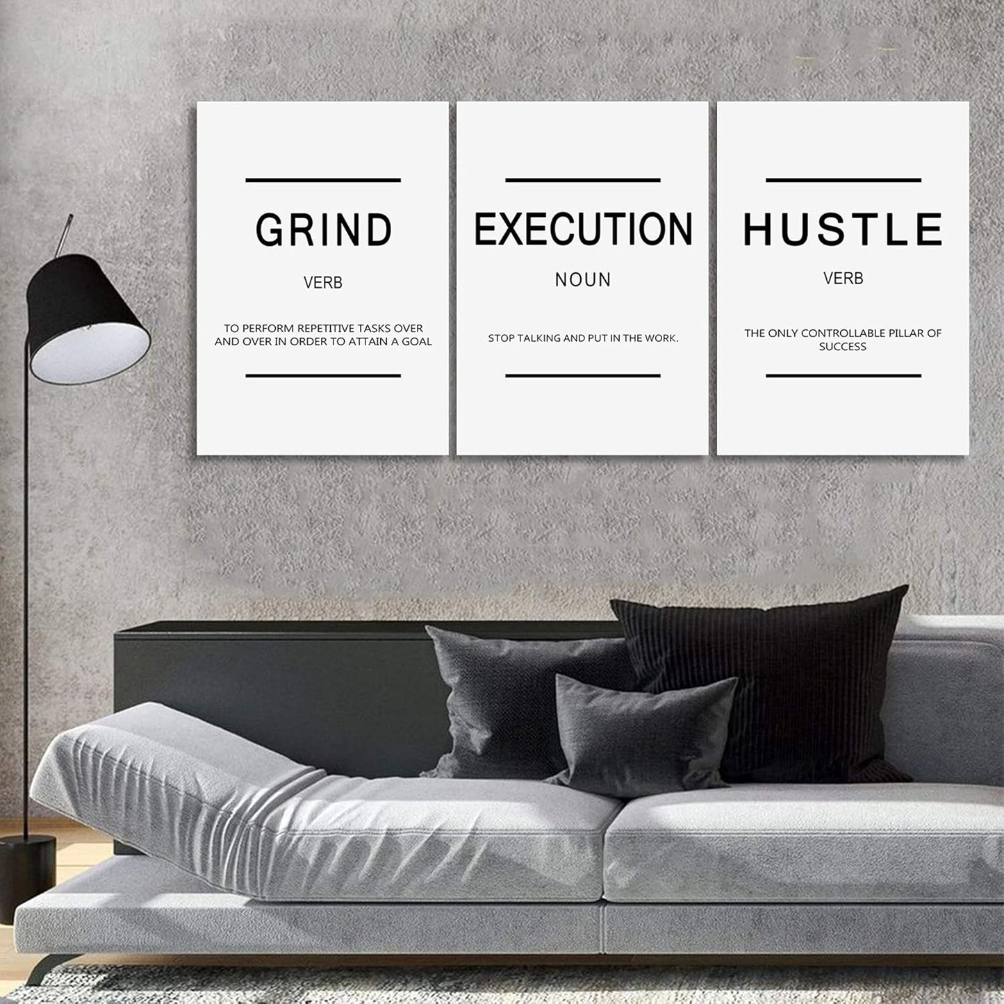 Framed Canvas Wall Art Success Quote - Office Wall Art, White Large Poster, Positive Motivational Set of 3 Prints, Execute Grand Hustle Poster, Inspirational Print (C-3pcs,20x30inchx3pcs)