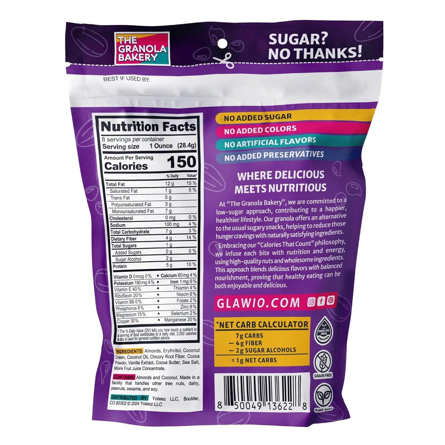 TGB Chocolate Almond Keto Nuts, 1g Net Carb, No Added Sugar, High Fiber, Gluten Free, Grain Free, Healthy Low Carb Snack, 8oz Resealable Cereal Bag