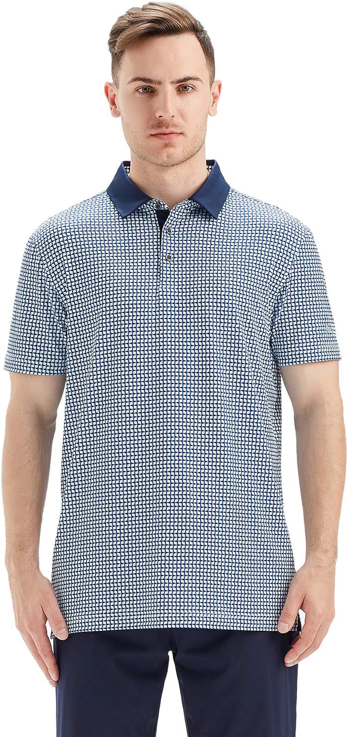 Men's Golf Polo Shirts Short Sleeve Striped Performance Moisture Wicking Dry Fit Golf Shirts for Men