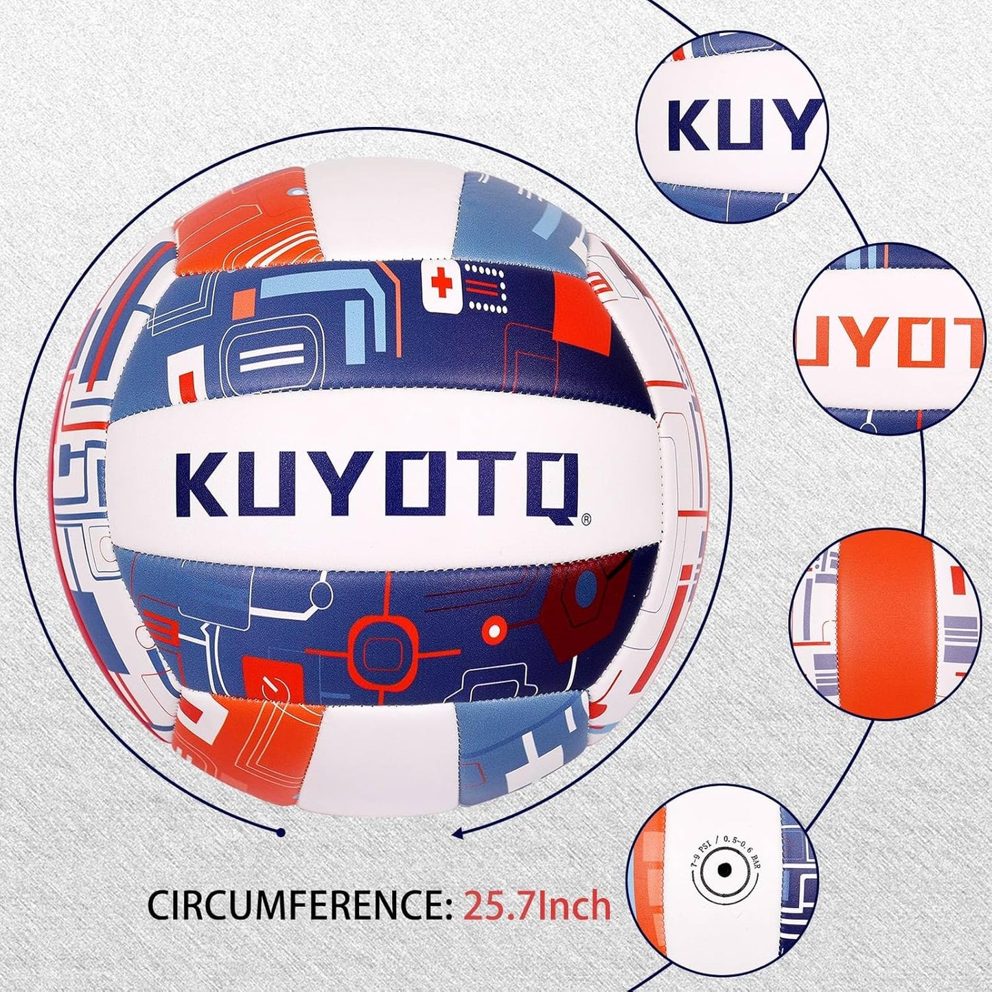 KUYOTQ Official Size 5 in&Outdoor Beach Volleyball,3MM Thickened Surface Soft Leather Youth Womens Mens Volleyball for Game Gym Training(Deflated)