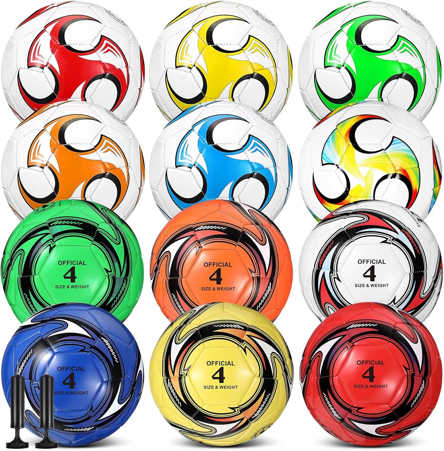 12 Pcs Soccer Balls Bulk Size 4 Soccer Balls with Pump Soft Football Outdoor Indoor for Sport Training Practice Game Gift for Youth Teen Adult