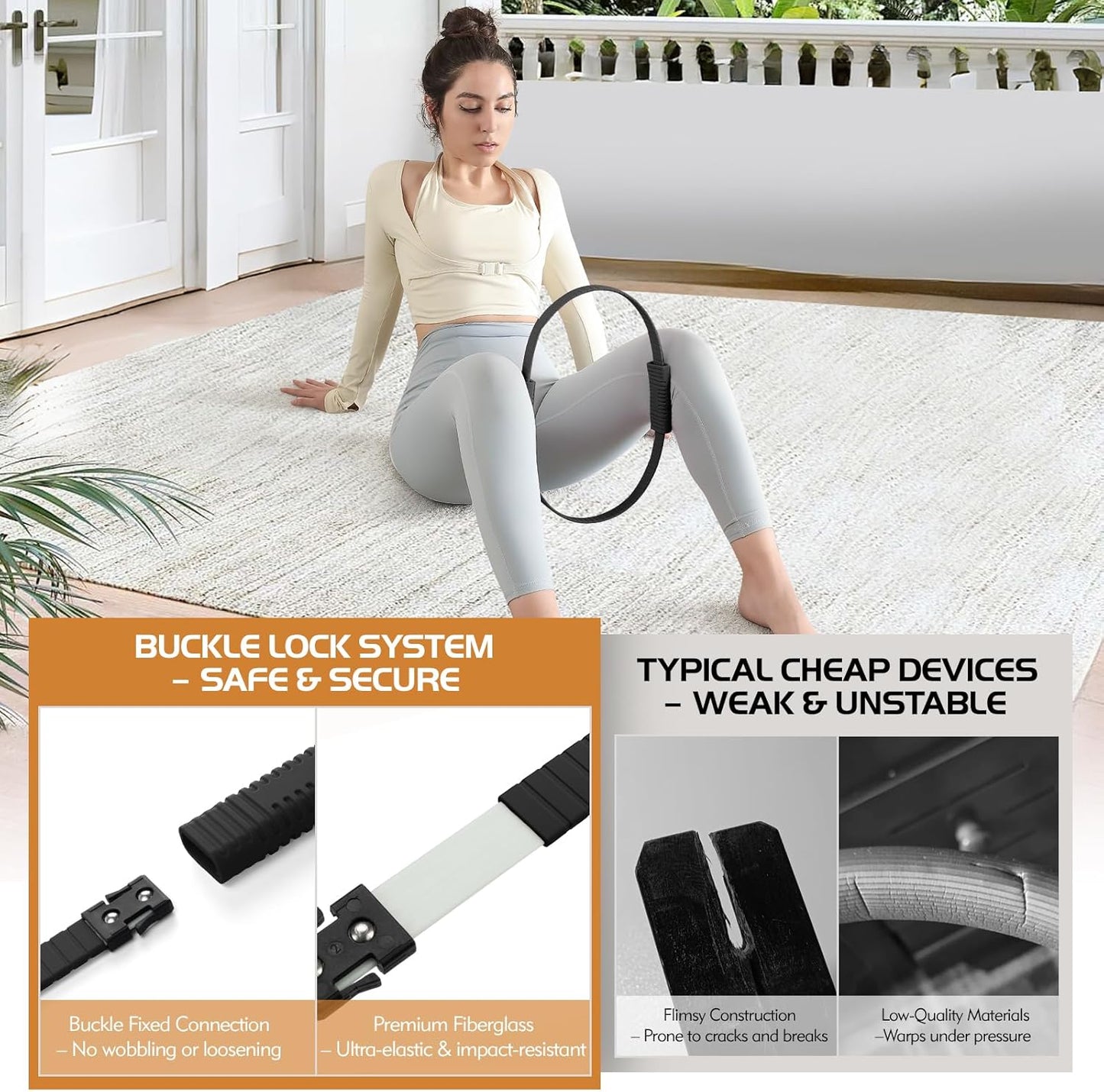 Pilates Ring, 13.5" Silicone Magic Pilates Fitness Circle with Dual Grip, Lightweight & Durable Flexible Resistance Exercise Equipment for Toning Arms, Thighs, Legs, Core