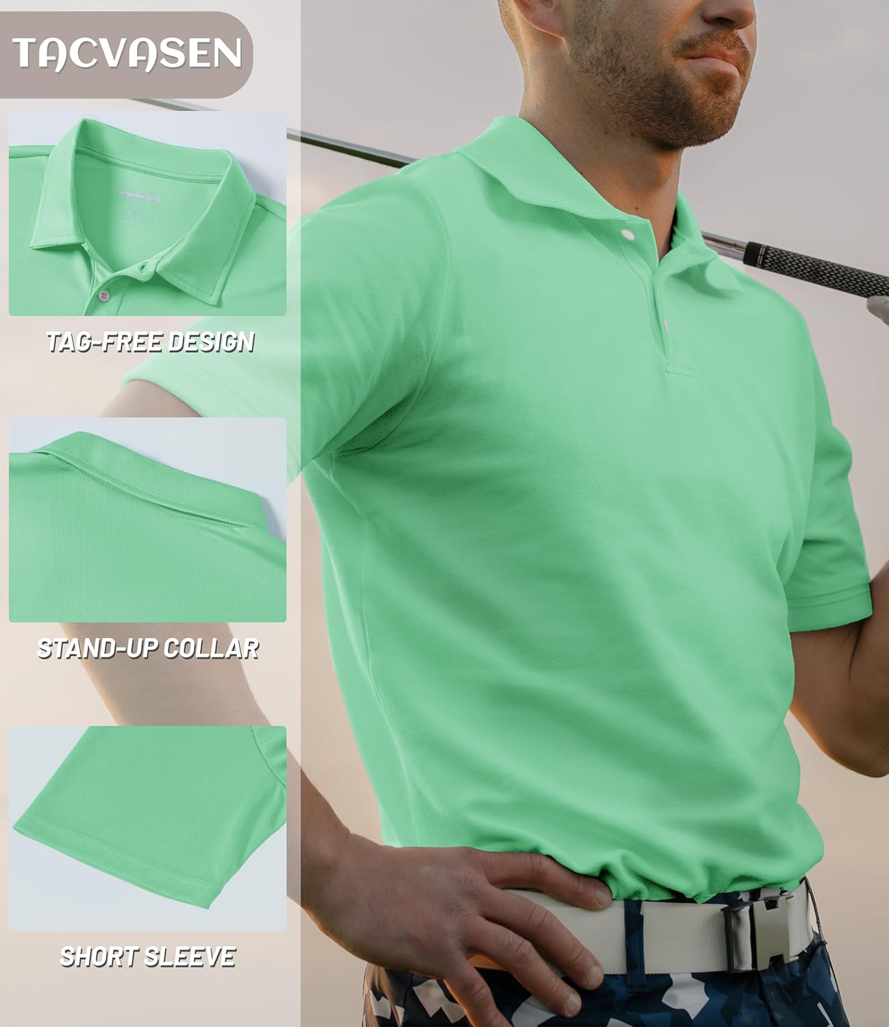 TACVASEN Mens Golf Shirt Dry Fit Mens Polo Shirts Short Sleeve Performance Golf Polos for Men with Collar Work Shirts