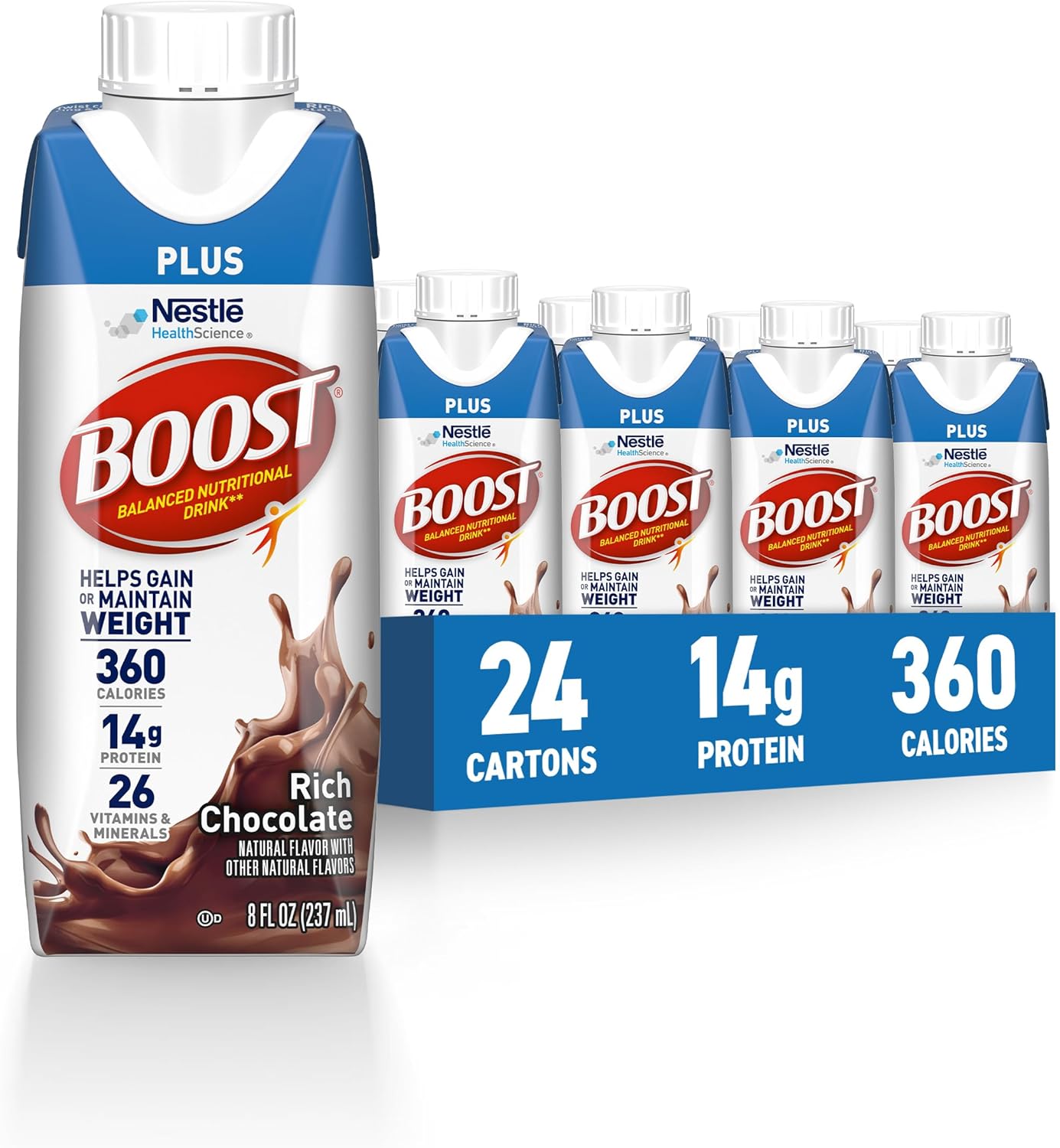 BOOST Plus Nutritional Drink, Rich Chocolate, 8 fl oz (Pack of 24)