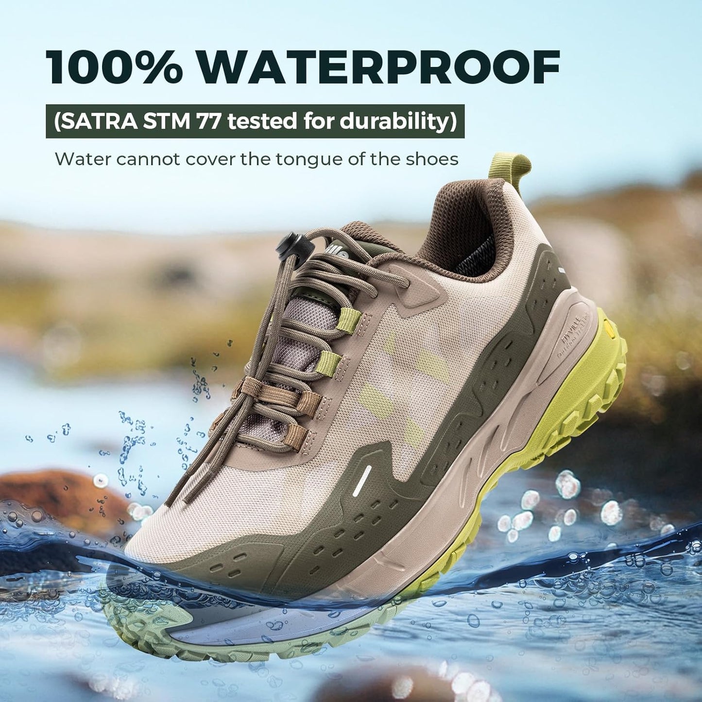 FitVille Men Waterproof Hiking Shoes Extra Wide Walking Shoes Slip-Resistant Trekking Trainers All-Terrain Quick Lace Sneakers for Travel, Camping, Running