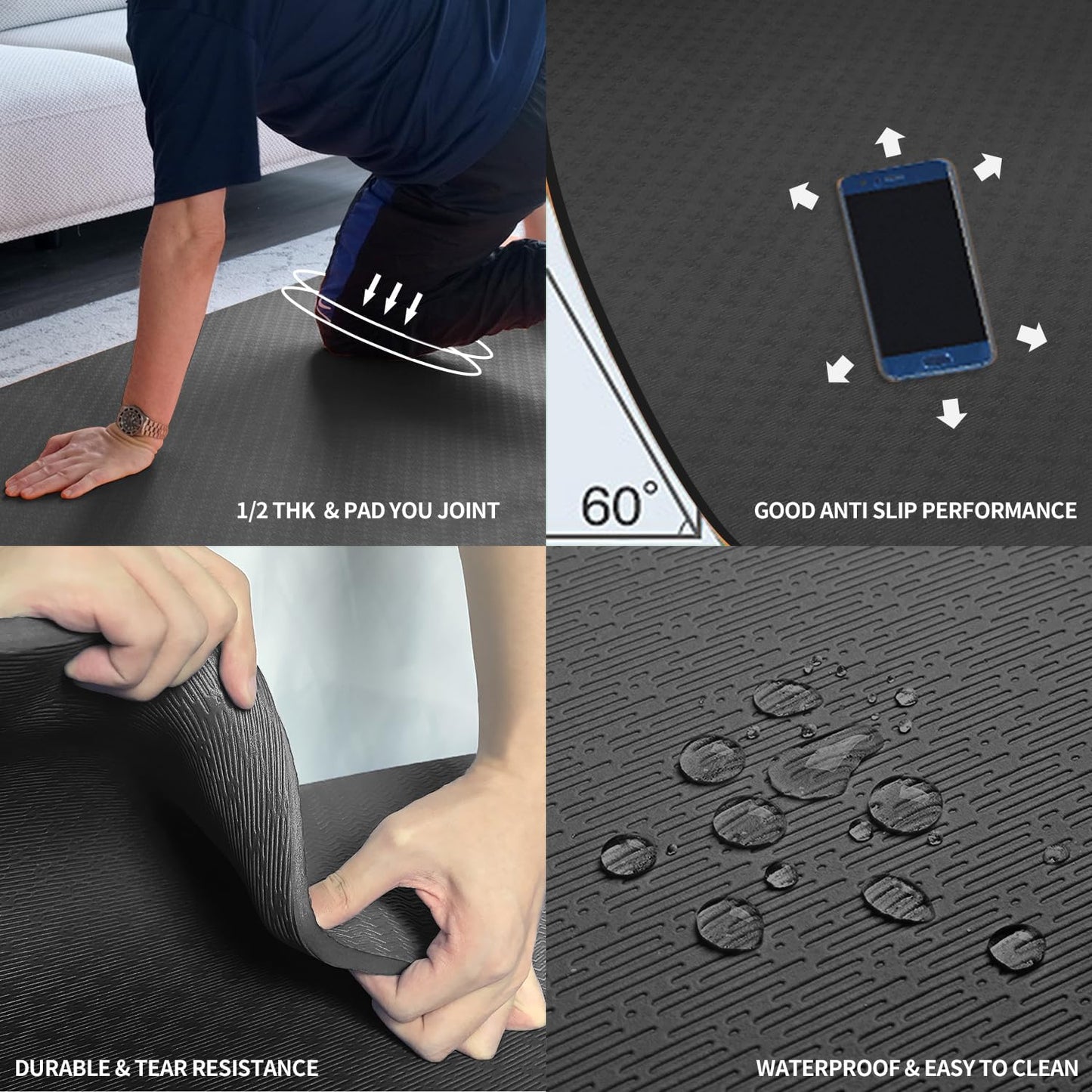 Hatha Yoga Large TPE Yoga Mat 6'x4'x1/2" Extra Thick Non-Slip Exercise Mat - for Yoga Pilates & Home Gym Workouts