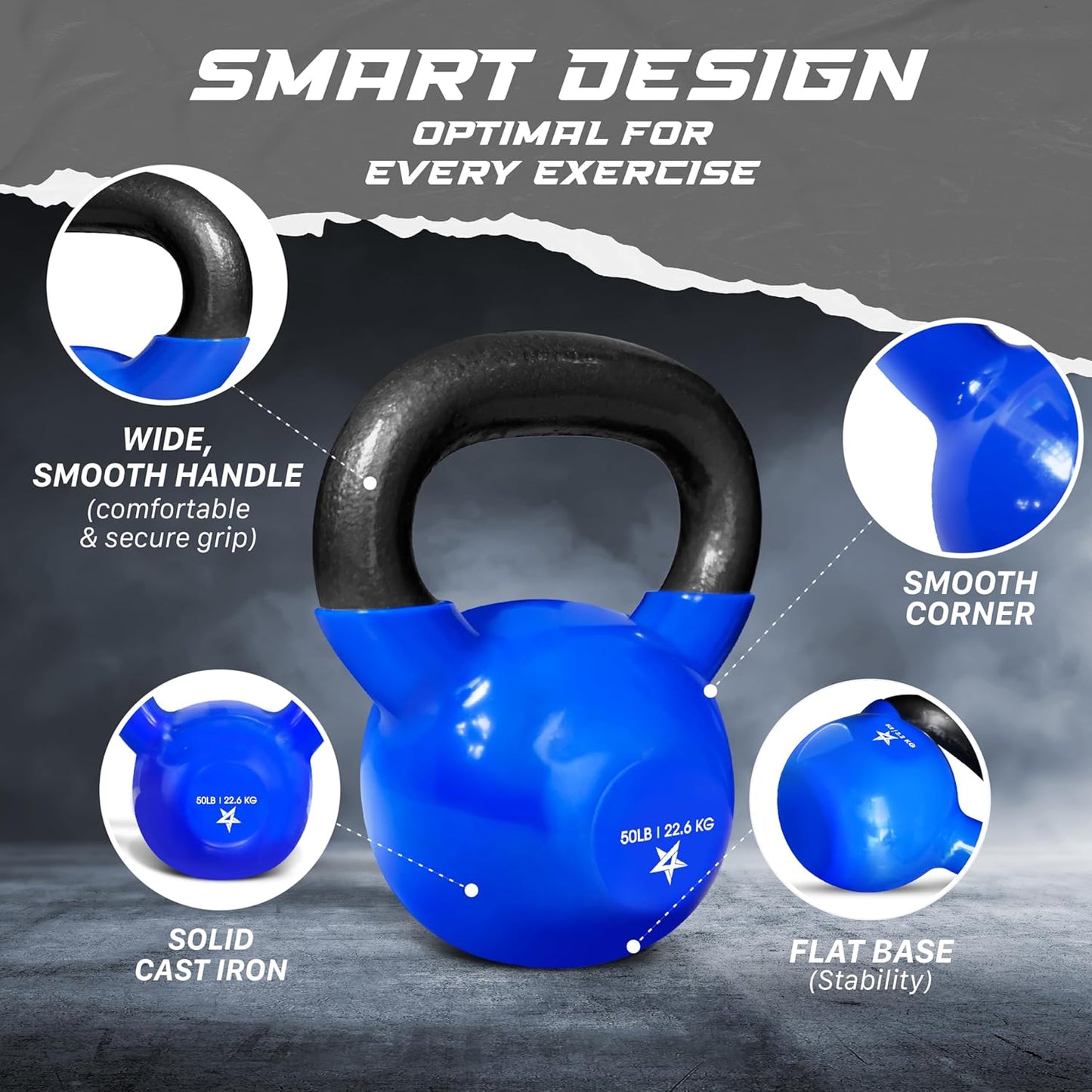 Yes4All 5-100 LB Kettlebells Vinyl Coated Cast Iron for Dumbbell Weights Exercises, Gym, Fitness, Full Body Workout Equipment Push up, Grip and Strength Training