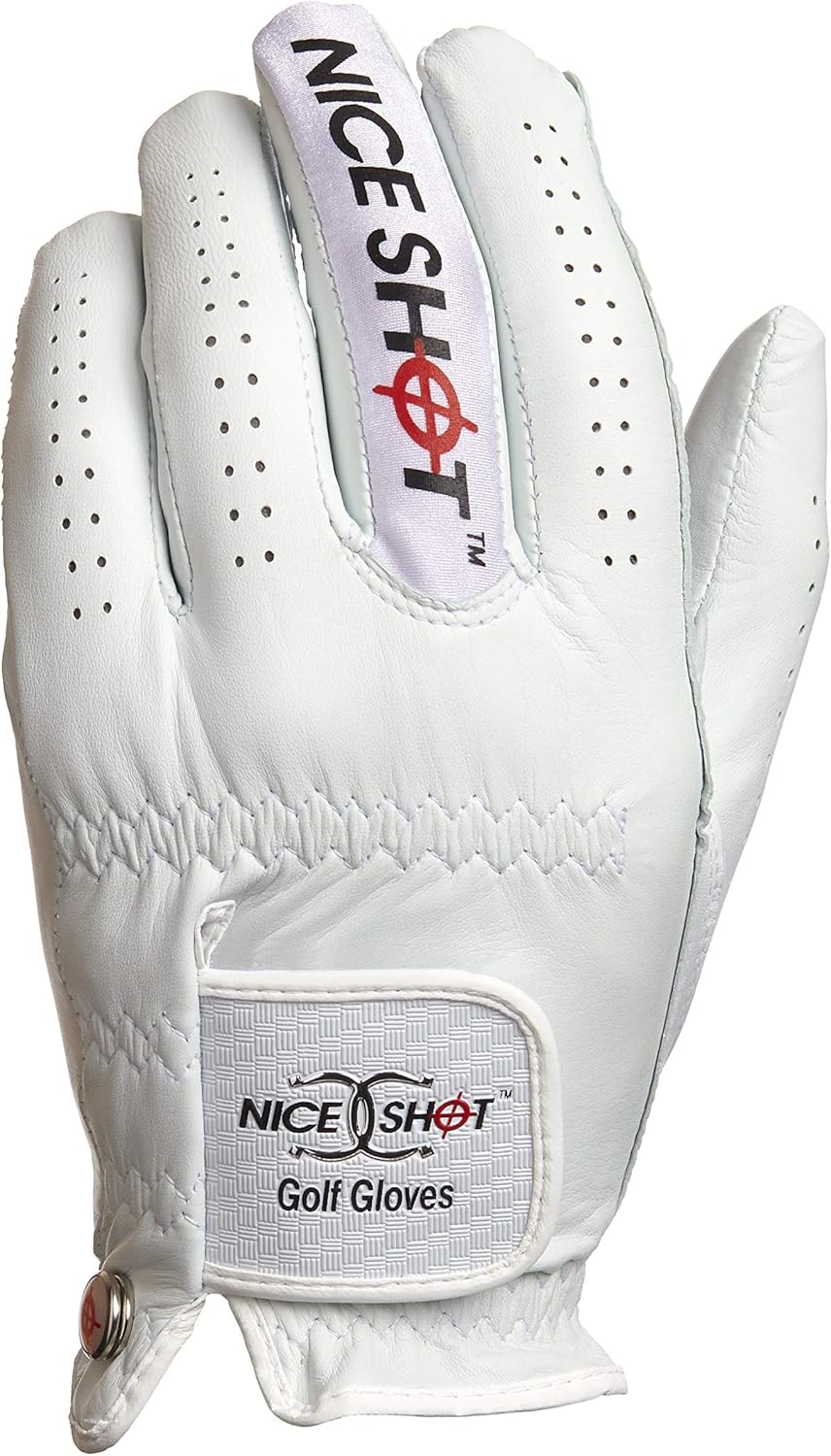 Nice Shot The Bird Men's Golf Glove in Premium White Cabretta Leather