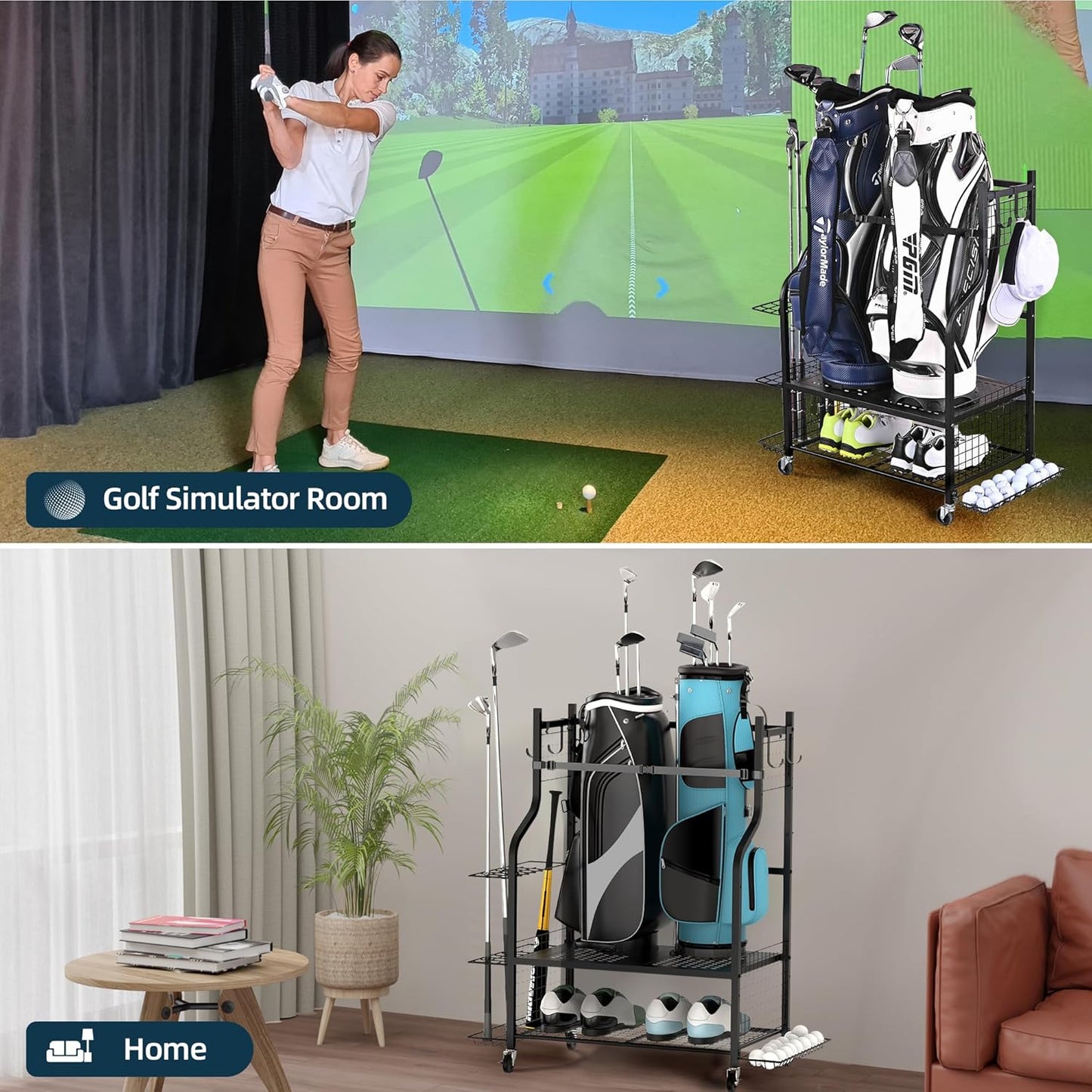 PLKOW Golf Bag Storage Garage Organizer, Extra Large Size Golf Bag Storage Stand and Golf Equipment Rack for Garage,Shed, Basement