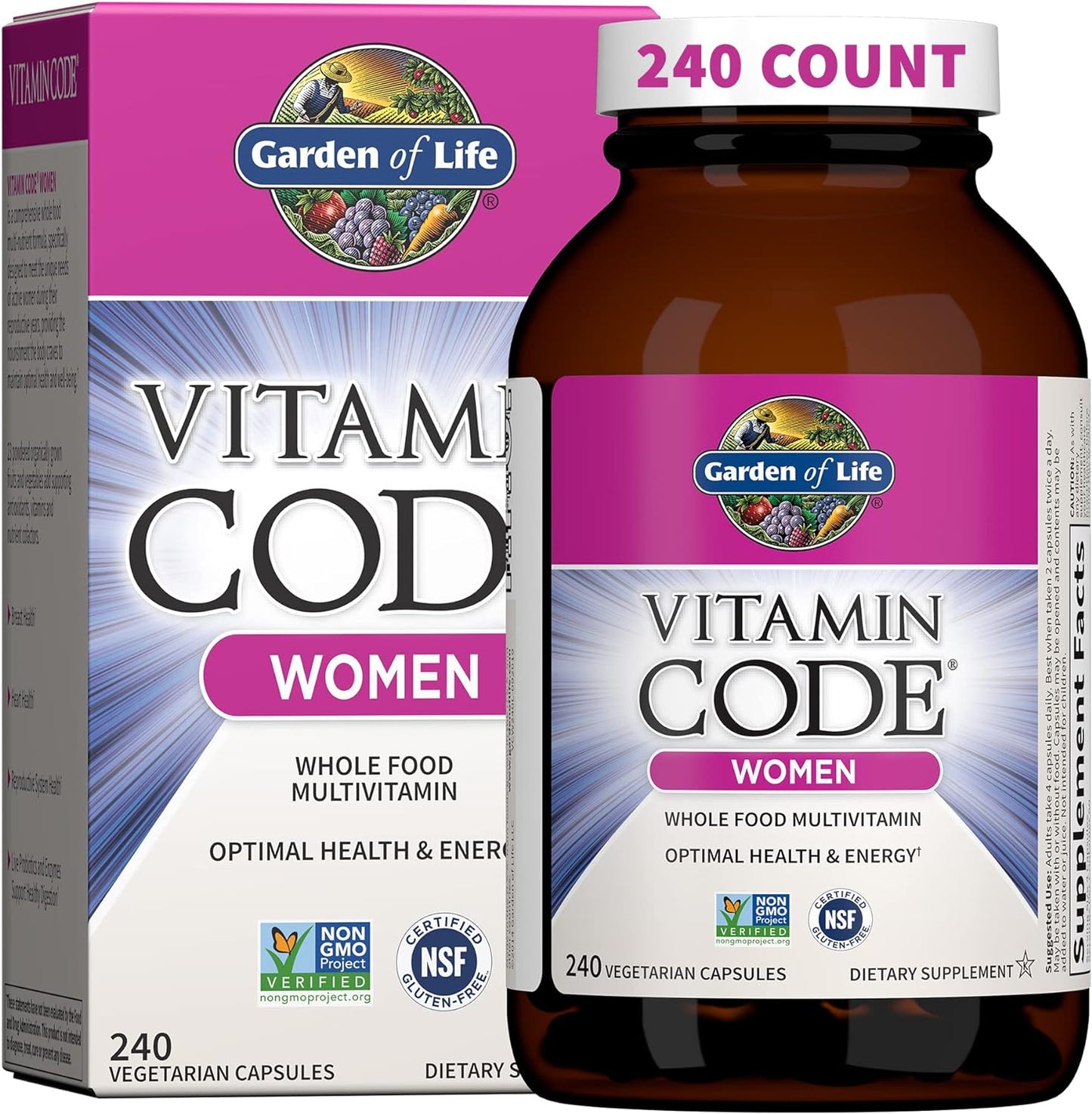 Garden of Life Multivitamin for Women, Vitamin Code Women's Multi - Whole Food Womens Multi Vitamins, Iron, Folate not Folic Acid, Vitamin A and Probiotics for Womens Energy, 240 Vegetarian Capsules