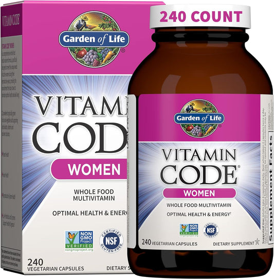 Garden of Life Multivitamin for Women, Vitamin Code Women's Multi - Whole Food Womens Multi Vitamins, Iron, Folate not Folic Acid, Vitamin A and Probiotics for Womens Energy, 240 Vegetarian Capsules