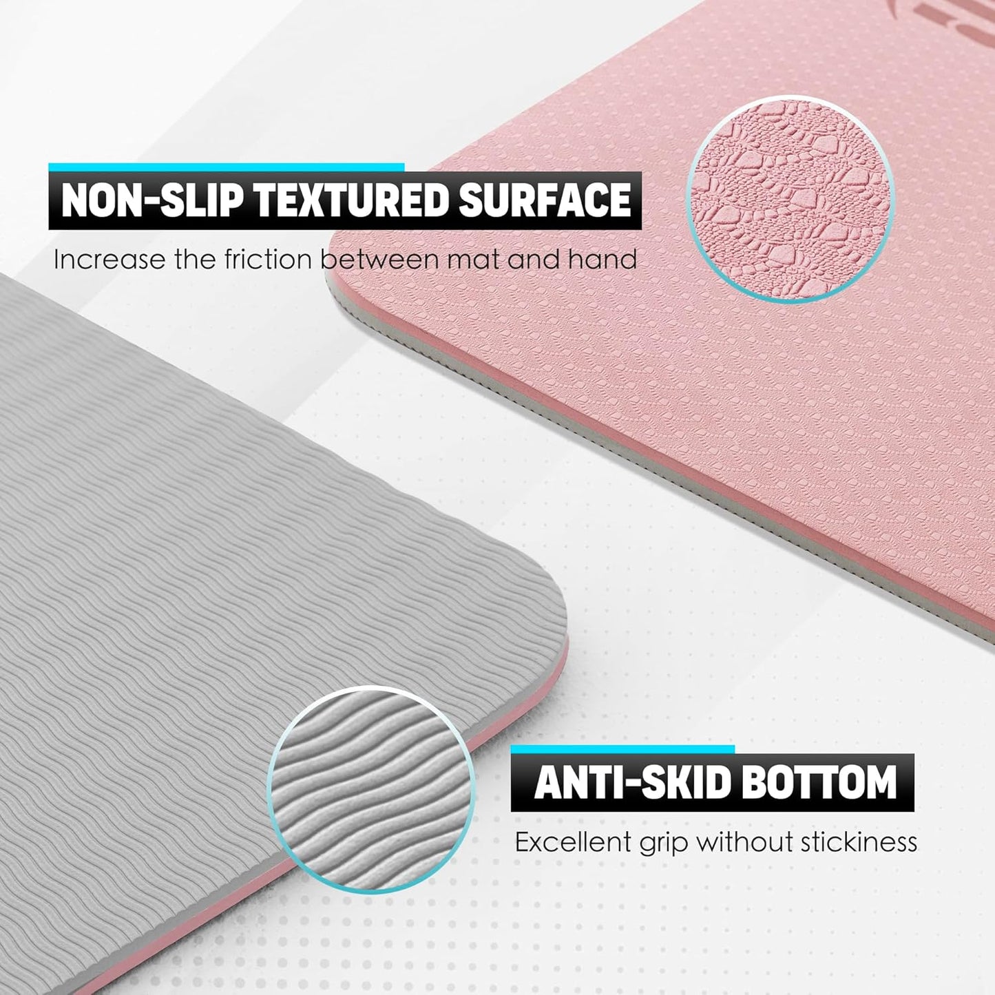 Large Yoga Mat for Men and Women 1/4 & 2/5 Inch Extra Thick TPE Fitness Mat for Home Gym Workout, Non-Slip, Eco Friendly Exercise Mat for Yoga, Pilates, Stretching, Meditation