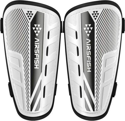 Shin Guards Soccer Kids Youth, CE Certified Airsfish Shin Guard Protection Gear for 2-18 Years Old Boys Girls Teenagers High Impact Resistant Breathable Comfortable 1 Pair 4 Sizes
