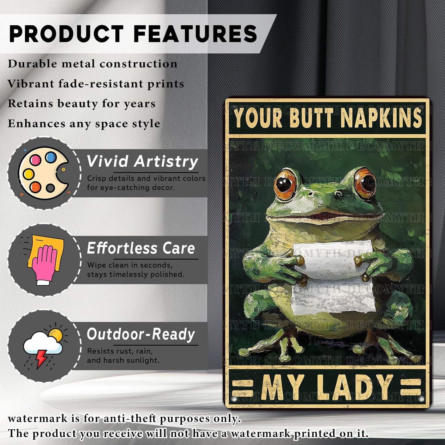 Funny Frog Bathroom Toilet Decor Metal Sign Frog Your Butt Napkin My Lord Vintage Tin Sign for Bedroom Toilet or Bathroom Wall 12 * 8inch