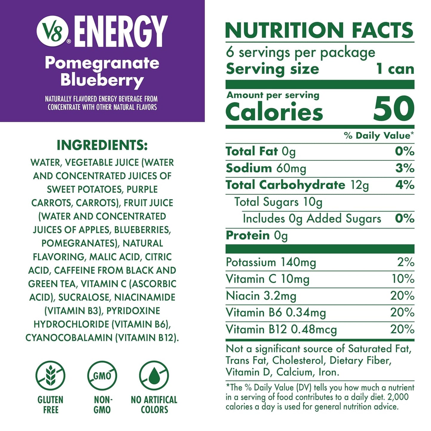 V8 Energy Pomegranate Blueberry Energy Drink, 8 fl oz Can (24 Pack)