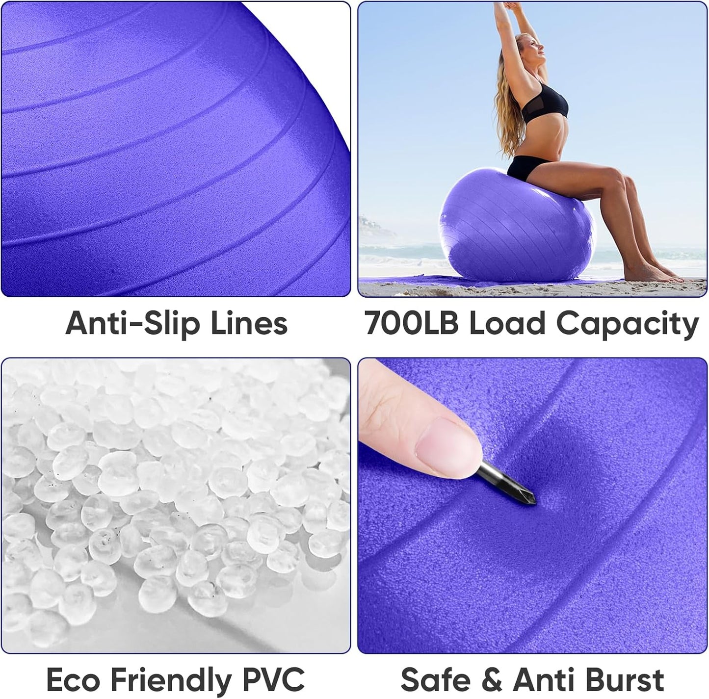 APEXUP Yoga & Pilates Ball - Anti Slip Heavy Duty Gym Ball for Fitness, Balance & Core Workout