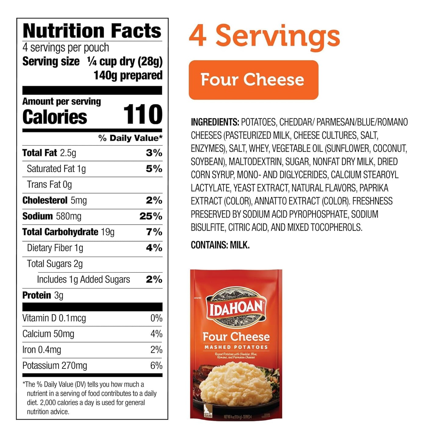 Idahoan Four Cheese Mashed Potatoes, 4 Oz